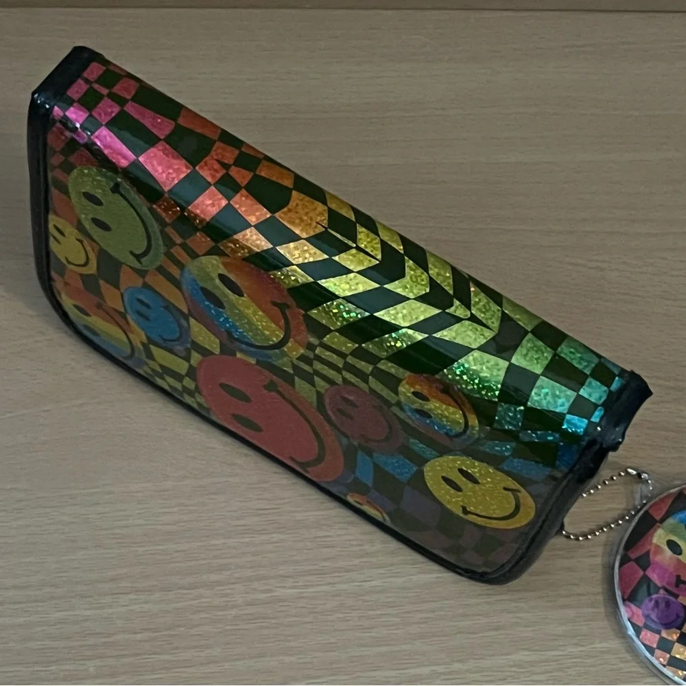 Vintage Y2K Lisa Frank Rainbow Smiley Face Zip Planner Agenda Stickers Pouch Pen